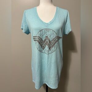 DC Comics Wonder Woman V-Neck Short Sleeve Light Blue T-Shirt